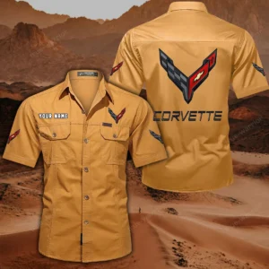 Chevrolet Corvette Hemd mit kurzen Ärmeln, All-Over-Print Kurzarmhemd CAR444052625785 - Gelb-Orange