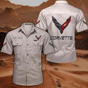 Chevrolet Corvette Hemd mit kurzen Ärmeln, All-Over-Print Kurzarmhemd CAR444052625785 - Beige