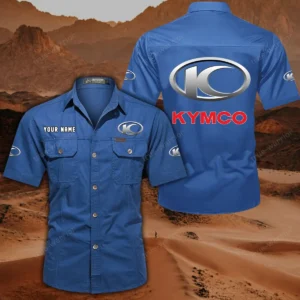 Kymco Motorcycles Hemd mit kurzen Ärmeln, All-Over-Print Kurzarmhemd CAR444052625787 - Cowboyblau