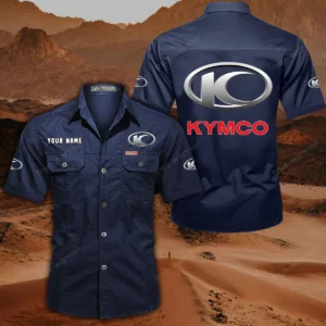 Kymco Motorcycles Hemd mit kurzen Ärmeln, All-Over-Print Kurzarmhemd CAR444052625787 - Dunkelblau