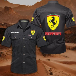 Ferrari Hemd mit kurzen Ärmeln, All-Over-Print Kurzarmhemd CAR444052625788 - Schwarz