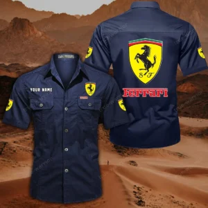 Ferrari Hemd mit kurzen Ärmeln, All-Over-Print Kurzarmhemd CAR444052625788 - Dunkelblau