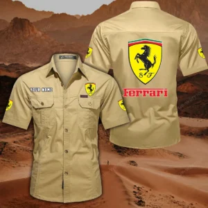 Ferrari Hemd mit kurzen Ärmeln, All-Over-Print Kurzarmhemd CAR444052625788 - Khaki