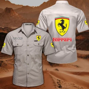 Ferrari Hemd mit kurzen Ärmeln, All-Over-Print Kurzarmhemd CAR444052625788 - Beige
