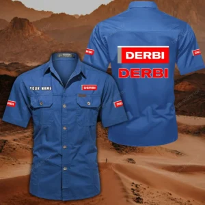 Derbi Motorcycles Hemd mit kurzen Ärmeln, All-Over-Print Kurzarmhemd CAR444052625789 - Cowboyblau