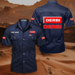 Derbi Motorcycles Hemd mit kurzen Ärmeln, All-Over-Print Kurzarmhemd CAR444052625789 - Dunkelblau