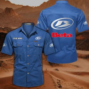 Beta Motorcycles Hemd mit kurzen Ärmeln, All-Over-Print Kurzarmhemd CAR444052625791 - Cowboyblau
