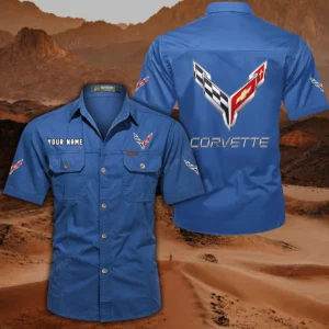 Chevrolet Corvette Hemd mit kurzen Ärmeln, All-Over-Print Kurzarmhemd CAR444052625798 - Cowboyblau