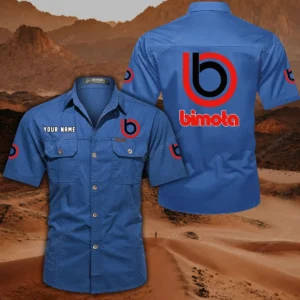 Bimota Motorcycles Hemd mit kurzen Ärmeln, All-Over-Print Kurzarmhemd CAR444052625799 - Cowboyblau