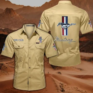 Ford Mustang Hemd mit kurzen Ärmeln, All-Over-Print Kurzarmhemd CAR444052625800 - Khaki