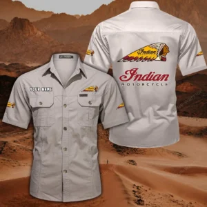 Indian Motorcycle Hemd mit kurzen Ärmeln, All-Over-Print Kurzarmhemd CAR444052625806 - Beige