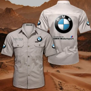 BMW Motorsport Hemd mit kurzen Ärmeln, All-Over-Print Kurzarmhemd CAR444052625807 - Beige