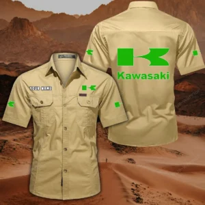 Kawasaki Hemd mit kurzen Ärmeln, All-Over-Print Kurzarmhemd CAR444052625812 - Khaki