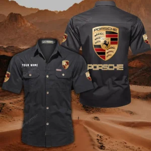 Porsche Hemd mit kurzen Ärmeln, All-Over-Print Kurzarmhemd CAR444052625813 - Schwarz