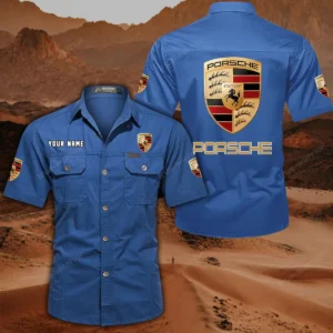 Porsche Hemd mit kurzen Ärmeln, All-Over-Print Kurzarmhemd CAR444052625813 - Cowboyblau