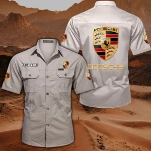 Porsche Hemd mit kurzen Ärmeln, All-Over-Print Kurzarmhemd CAR444052625813 - Beige