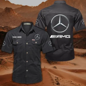 Mercedes AMG Hemd mit kurzen Ärmeln, All-Over-Print Kurzarmhemd CAR444052625818 - Schwarz