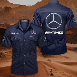 Mercedes AMG Hemd mit kurzen Ärmeln, All-Over-Print Kurzarmhemd CAR444052625818 - Dunkelblau