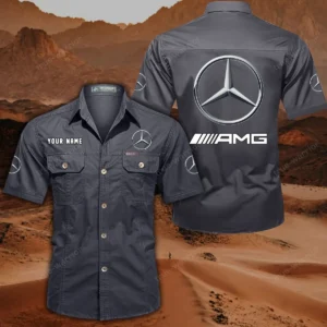 Mercedes AMG Hemd mit kurzen Ärmeln, All-Over-Print Kurzarmhemd CAR444052625818 - Grau