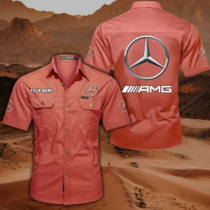 Mercedes AMG Hemd mit kurzen Ärmeln, All-Over-Print Kurzarmhemd CAR444052625818 - Rot