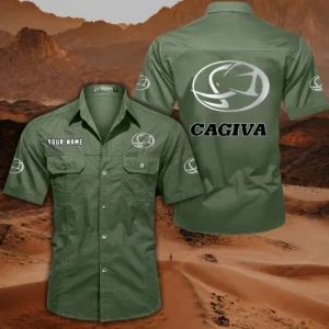 Cagiva Motorcycles Hemd mit kurzen Ärmeln, All-Over-Print Kurzarmhemd CAR444052625819 - Olivgrün