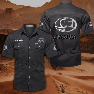Cagiva Motorcycles Hemd mit kurzen Ärmeln, All-Over-Print Kurzarmhemd CAR444052625819 - Schwarz