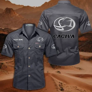 Cagiva Motorcycles Hemd mit kurzen Ärmeln, All-Over-Print Kurzarmhemd CAR444052625819 - Grau