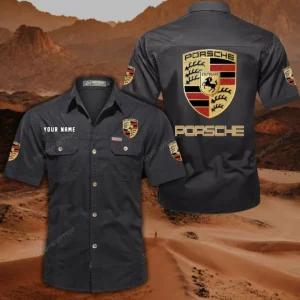 Porsche Hemd mit kurzen Ärmeln, All-Over-Print Kurzarmhemd CAR444052625823 - Schwarz