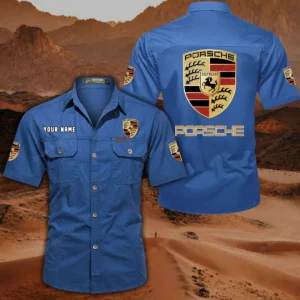 Porsche Hemd mit kurzen Ärmeln, All-Over-Print Kurzarmhemd CAR444052625823 - Cowboyblau