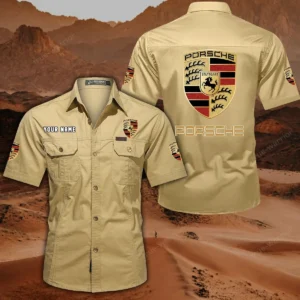 Porsche Hemd mit kurzen Ärmeln, All-Over-Print Kurzarmhemd CAR444052625823 - Khaki
