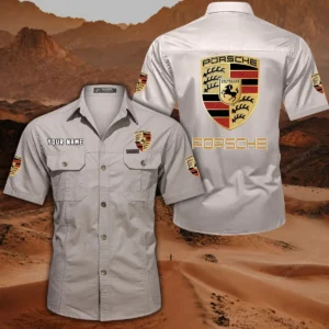 Porsche Hemd mit kurzen Ärmeln, All-Over-Print Kurzarmhemd CAR444052625823 - Beige