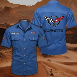 Corvette C5 Hemd mit kurzen Ärmeln, All-Over-Print Kurzarmhemd CAR444052625836 - Cowboyblau