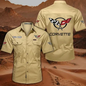Corvette C5 Hemd mit kurzen Ärmeln, All-Over-Print Kurzarmhemd CAR444052625836 - Khaki