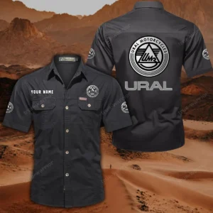 Ural Motorcycles Hemd mit kurzen Ärmeln, All-Over-Print Kurzarmhemd CAR444052625837 - Schwarz