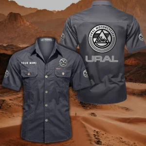 Ural Motorcycles Hemd mit kurzen Ärmeln, All-Over-Print Kurzarmhemd CAR444052625837 - Grau