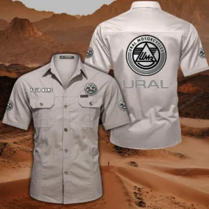Ural Motorcycles Hemd mit kurzen Ärmeln, All-Over-Print Kurzarmhemd CAR444052625837 - Cremeweiß