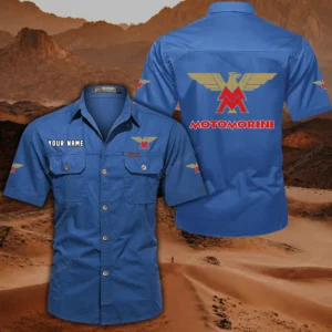 Moto Morini Hemd mit kurzen Ärmeln, All-Over-Print Kurzarmhemd CAR444052625839 - Cowboyblau