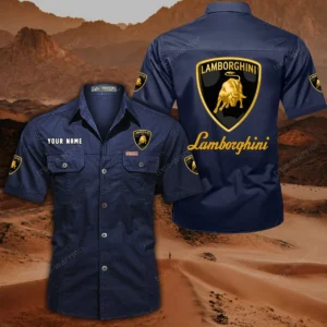 Lamborghini Hemd mit kurzen Ärmeln, All-Over-Print Kurzarmhemd CAR444052625840 - Dunkelblau