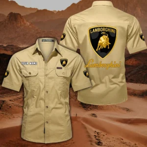 Lamborghini Hemd mit kurzen Ärmeln, All-Over-Print Kurzarmhemd CAR444052625840 - Khaki