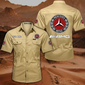 Mercedes AMG Hemd mit kurzen Ärmeln, All-Over-Print Kurzarmhemd CAR444052625841 - Khaki