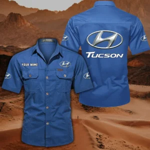 Hyundai Tucson Hemd mit kurzen Ärmeln, All-Over-Print Kurzarmhemd CAR444052625842 - Cowboyblau