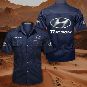 Hyundai Tucson Hemd mit kurzen Ärmeln, All-Over-Print Kurzarmhemd CAR444052625842 - Dunkelblau
