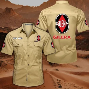 Gilera Motorcycles Hemd mit kurzen Ärmeln, All-Over-Print Kurzarmhemd CAR444052625844 - Khaki