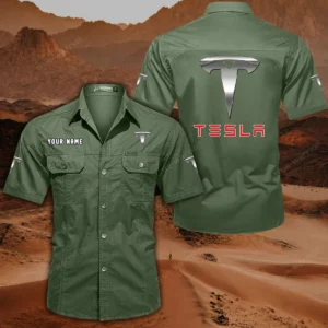 Tesla Hemd mit kurzen Ärmeln, All-Over-Print Kurzarmhemd CAR444052625845 - Olivgrün