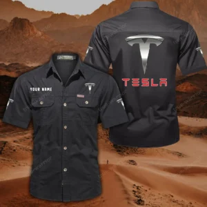 Tesla Hemd mit kurzen Ärmeln, All-Over-Print Kurzarmhemd CAR444052625845 - Schwarz