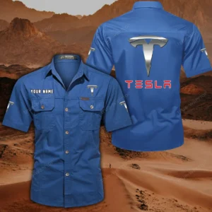 Tesla Hemd mit kurzen Ärmeln, All-Over-Print Kurzarmhemd CAR444052625845 - Cowboyblau