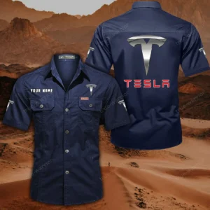 Tesla Hemd mit kurzen Ärmeln, All-Over-Print Kurzarmhemd CAR444052625845 - Dunkelblau