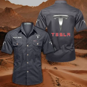 Tesla Hemd mit kurzen Ärmeln, All-Over-Print Kurzarmhemd CAR444052625845 - Grau