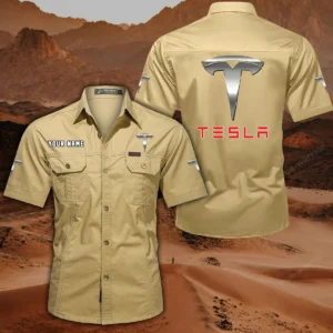 Tesla Hemd mit kurzen Ärmeln, All-Over-Print Kurzarmhemd CAR444052625845 - Khaki