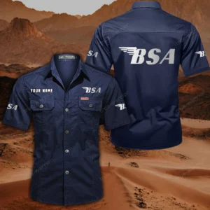 BSA Motorcycles Hemd mit kurzen Ärmeln, All-Over-Print Kurzarmhemd CAR444052625847 - Dunkelblau
